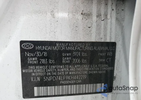 2019 Hyundai Elantra Se z USA, uszkodzony, nr VIN 5NPD74LF9KH442219